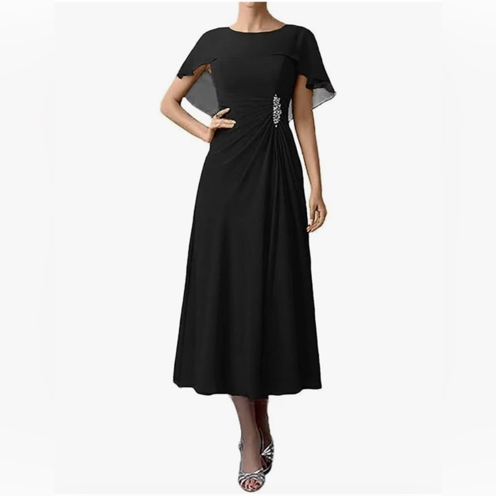 Mother of the Bride Black Cape Dress